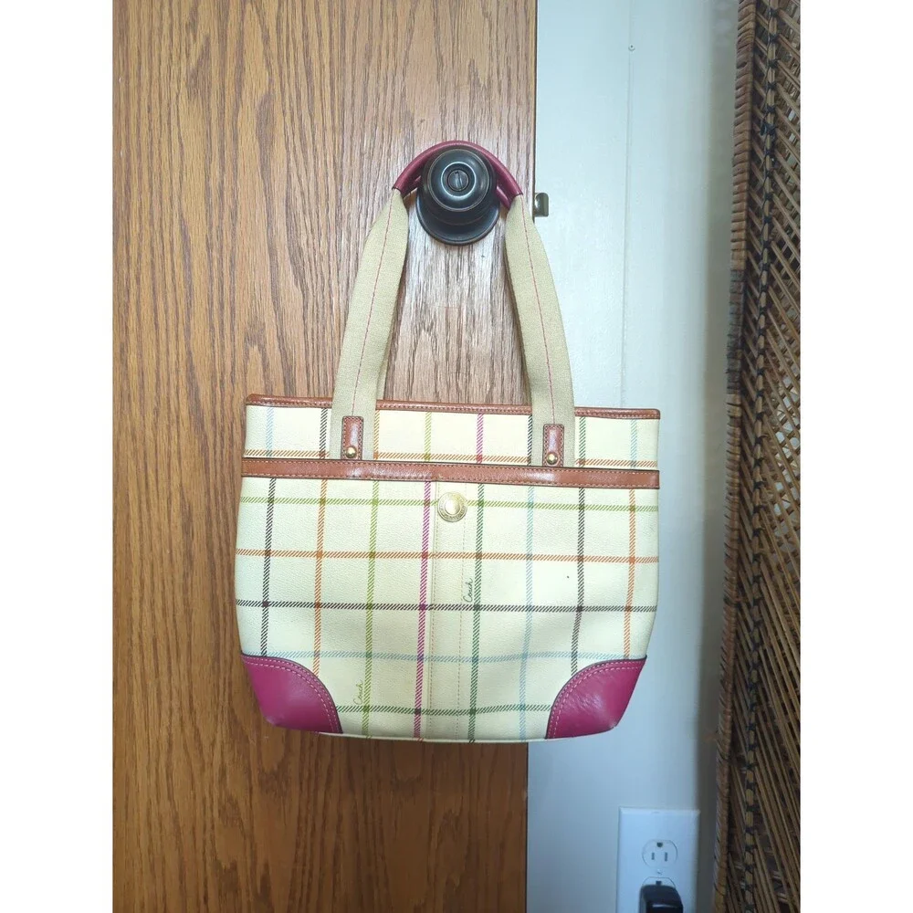 Coach Heritage Stripe Tattersall Small Tote